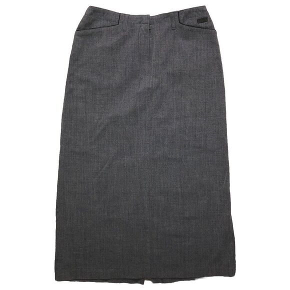Lauren Ralph Lauren Petite Wool Blend Gray Maxi Skirt Stretch Leather Piping 12P - Picture 1 of 8